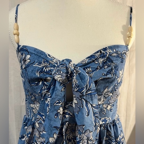 House of Harlow Dress Maxi Sz Small Spaghetti Strap Linen Blend Dress Front tie - Picture 2 of 9